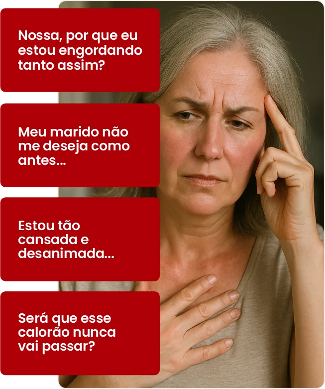 Mulher preocupada com sintomas da menopausa